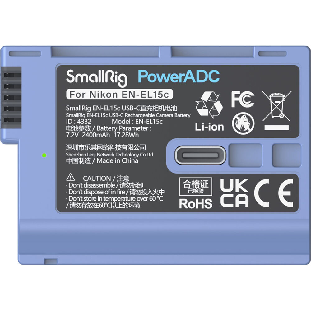 Batería SmallRig EN-EL15c USB-C (2400mAh, Azul) - vista trasera