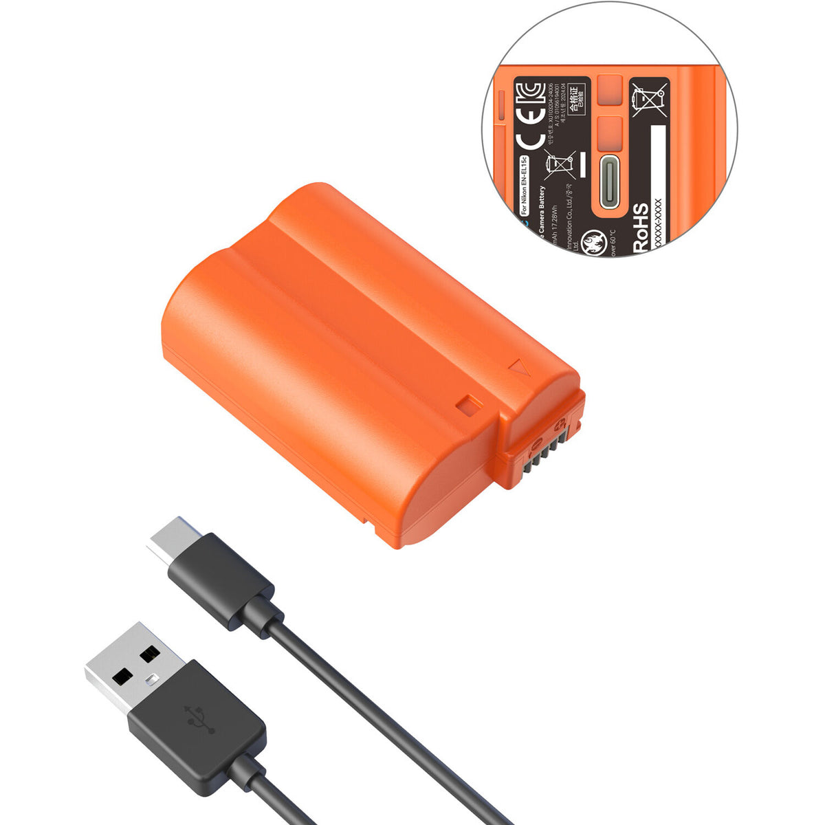 Batería SmallRig EN-EL15c USB-C (2400mAh, Orange) - vista frontal