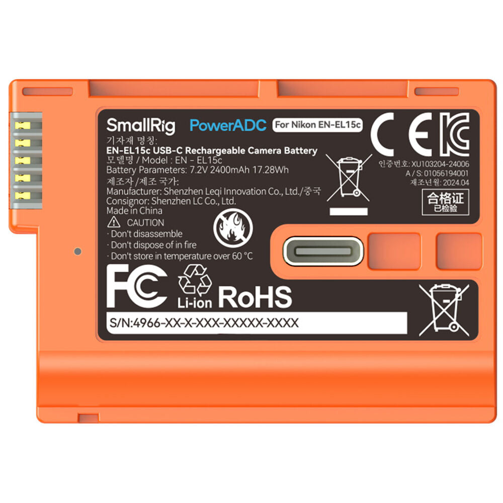 Batería SmallRig EN-EL15c USB-C (2400mAh, Orange) - vista trasera