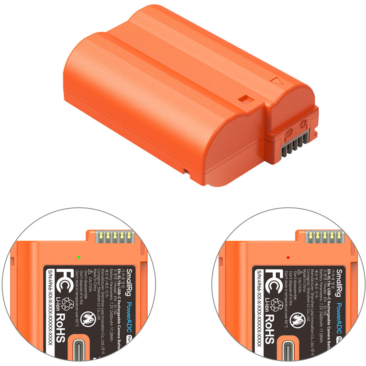 Batería SmallRig EN-EL15c USB-C (2400mAh, Orange) - detalle