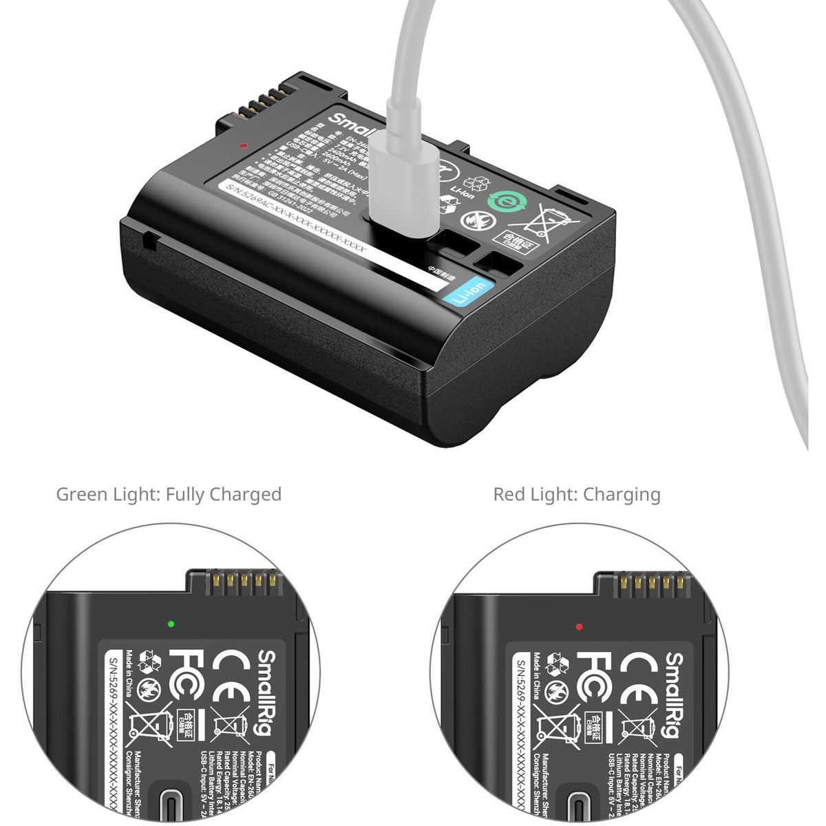 Batería SmallRig EN-EL15c USB-C (2600mAh, Negro) - vista frontal