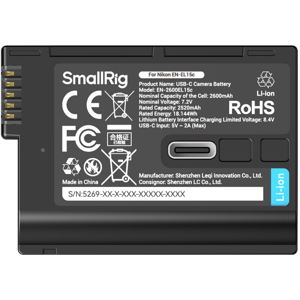 Batería SmallRig EN-EL15c USB-C (2600mAh, Negro) - puertos y conexiones