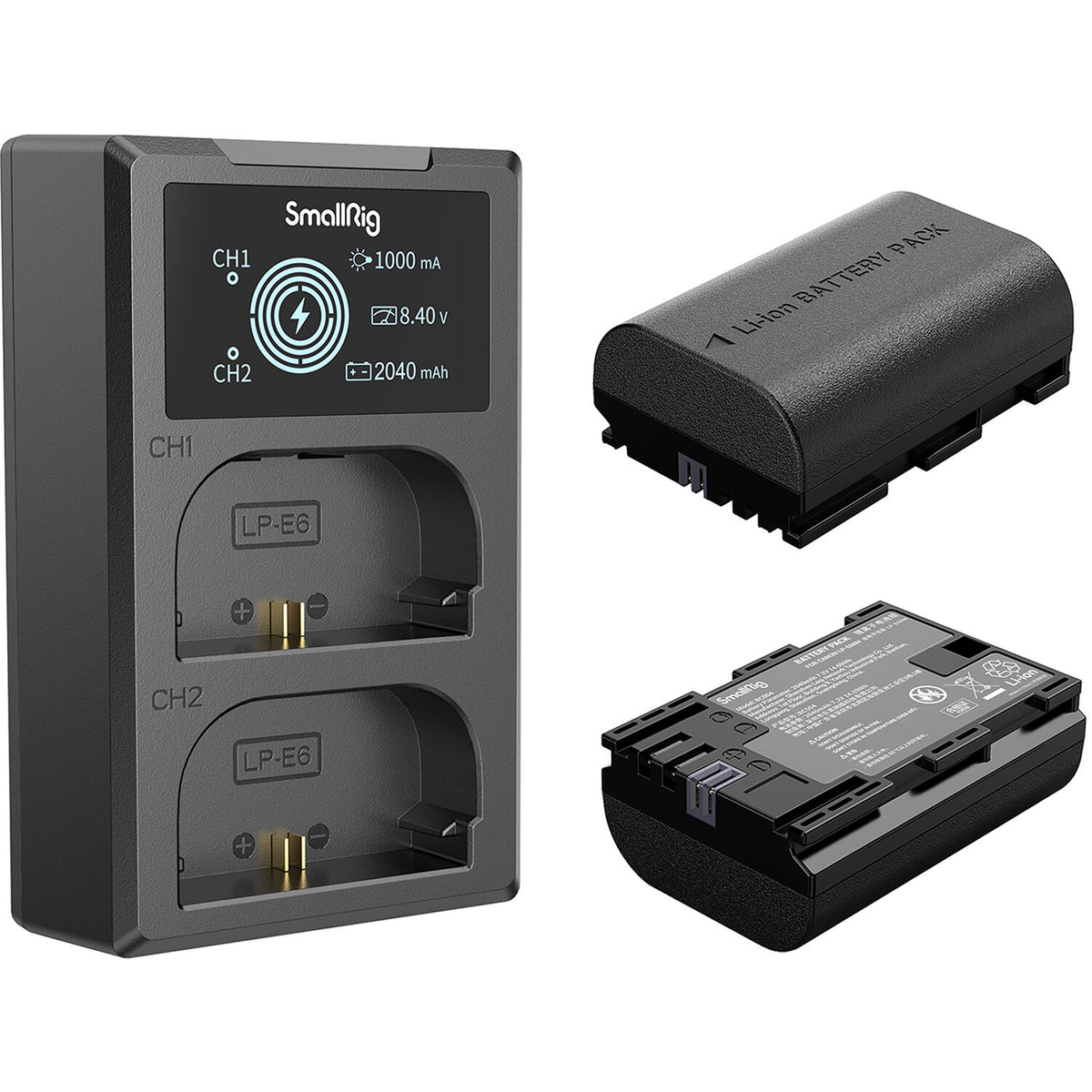 Batería SmallRig LP-E6NH kit con 2 y 2-bahías USB cargador - vista frontal
