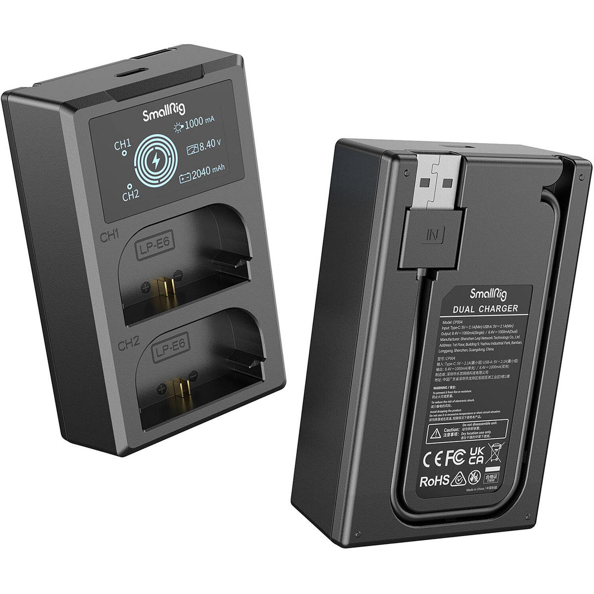 Batería SmallRig LP-E6NH kit con 2 y 2-bahías USB cargador - puertos y conexiones