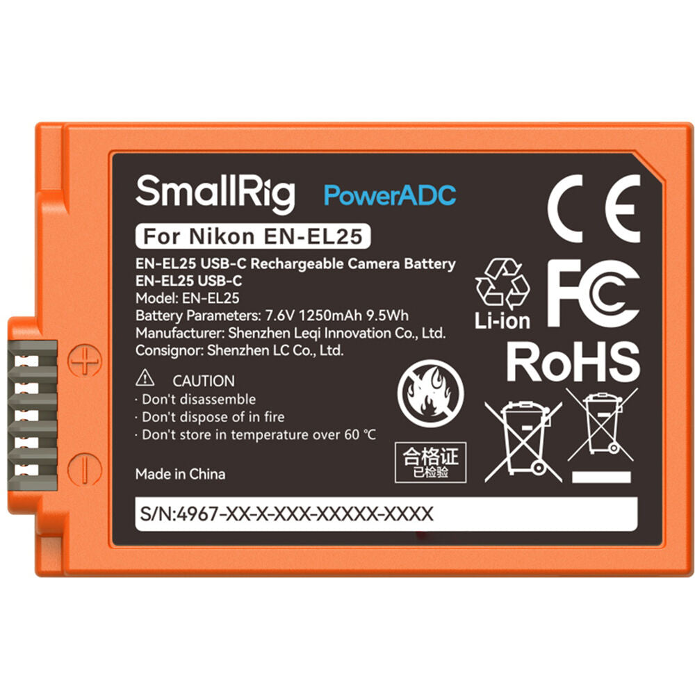 Batería SmallRig NP-EL25 USB-C (1250mAh, Orange) - vista trasera