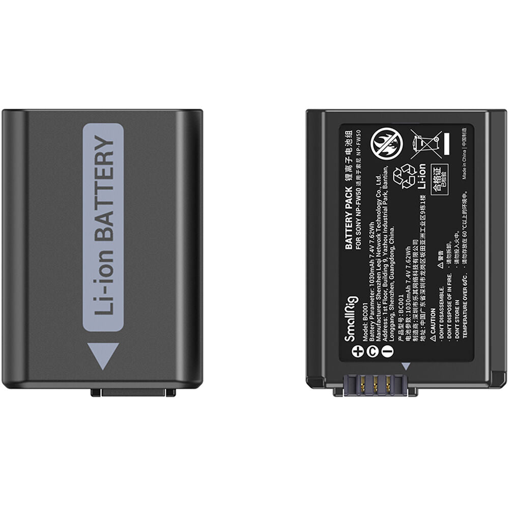 Batería SmallRig NP-FW50 kit con 2 y 2-bahías USB cargador - vista lateral