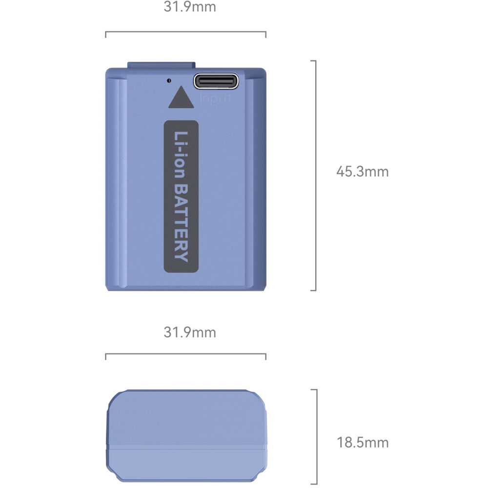 Batería SmallRig NP-FW50 USB-C (1030mAh, Azul) - puertos y conexiones