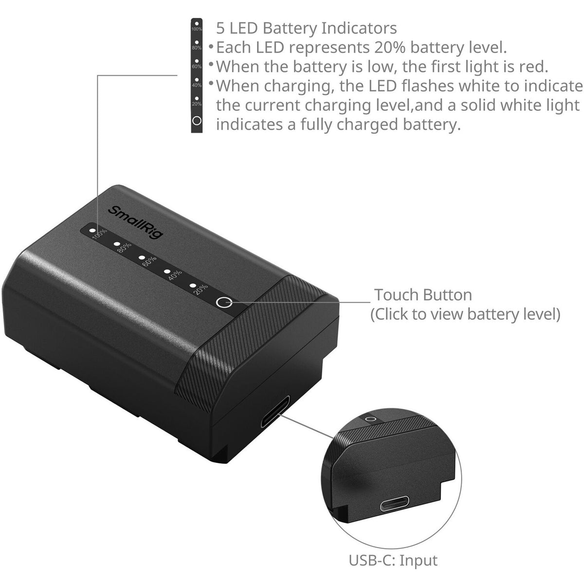 Batería SmallRig NP-FZ100 USB-C con Power Display (2600mAh) - vista trasera