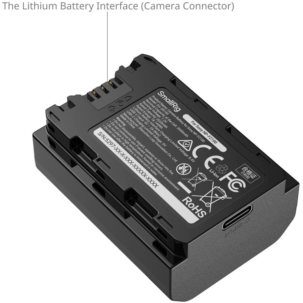 Batería SmallRig NP-FZ100 USB-C con Power Display (2600mAh) - puertos y conexiones