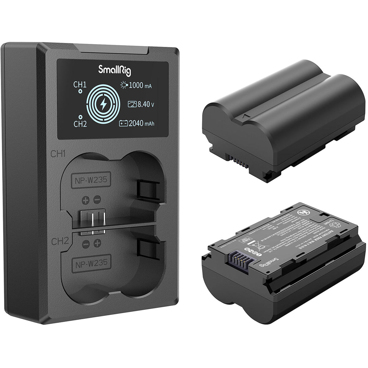 Batería SmallRig NP-W235 kit con 2 y 2-bahías USB cargador - vista frontal