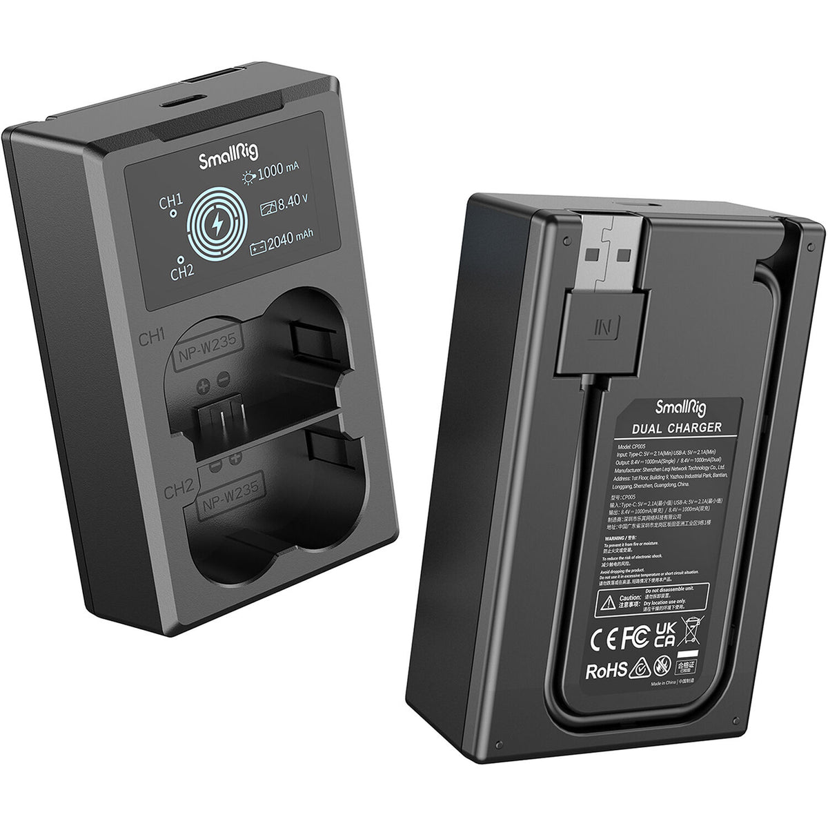 Batería SmallRig NP-W235 kit con 2 y 2-bahías USB cargador - puertos y conexiones