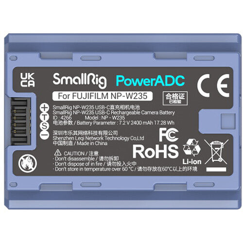 Batería SmallRig NP-W235 USB-C (2400mAh, Azul) - vista frontal