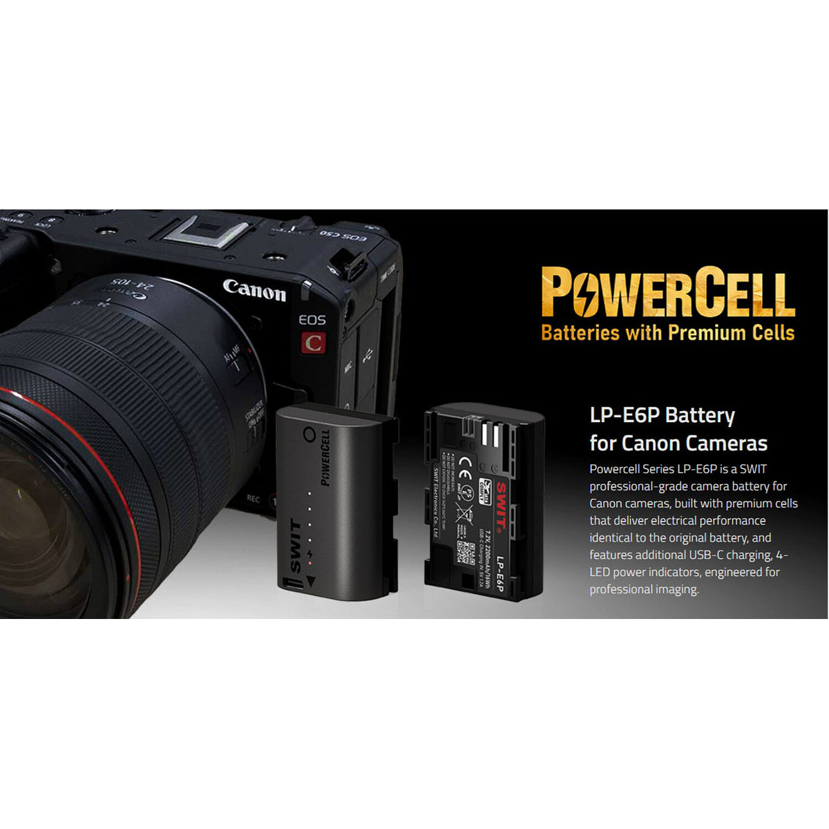 Batería SWIT PowerCell LP-E6P USB-C para Select Canon Cameras (2200mAh) - detalle