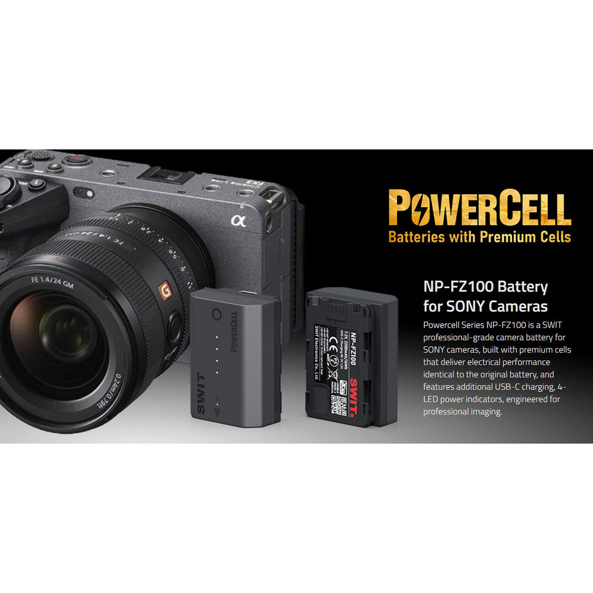 Batería SWIT PowerCell NP-FZ100 USB-C para Select Sony Cameras (2200mAh) - detalle