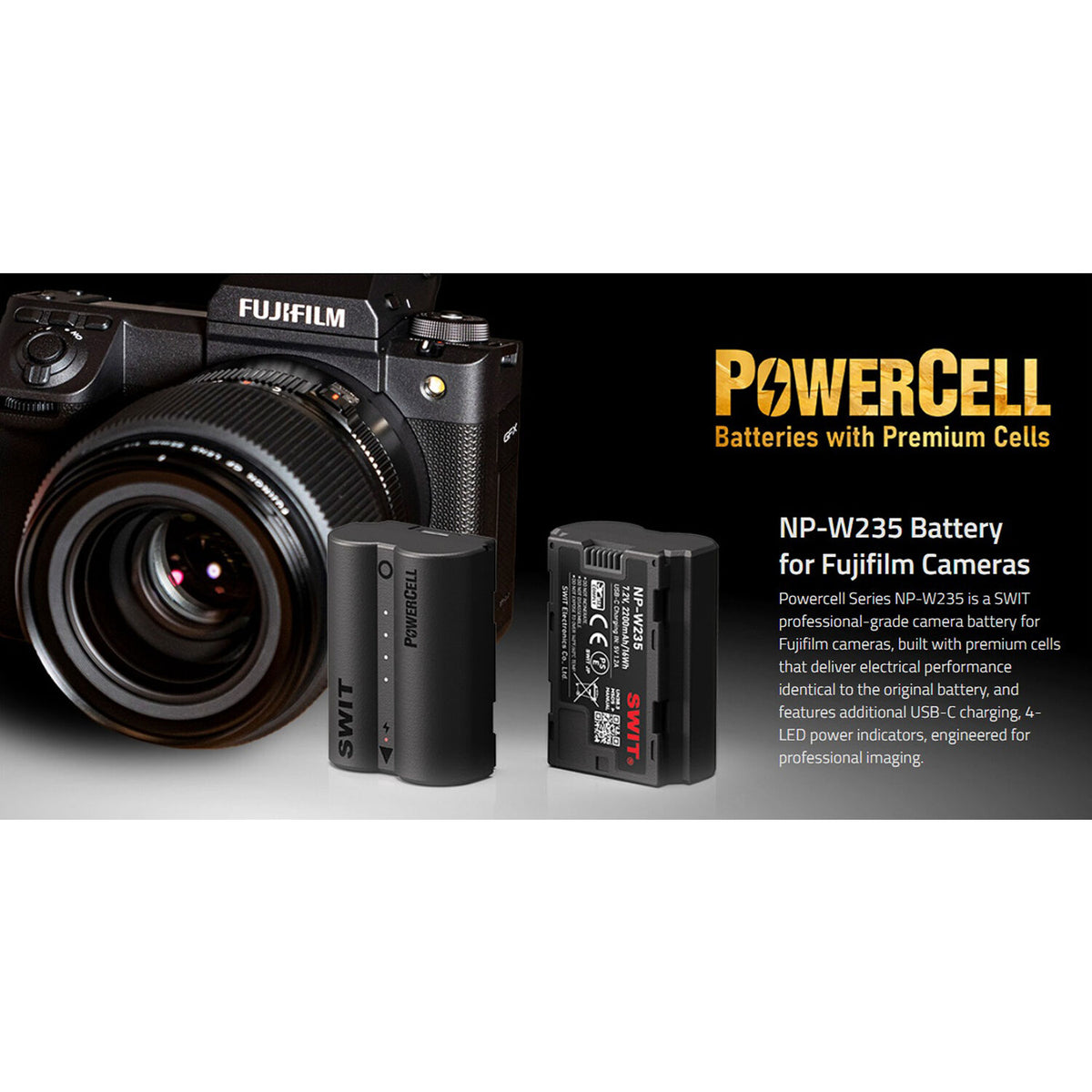 Batería SWIT PowerCell NP-W235 USB-C para Select FUJIFILM Cameras (2200mAh) - detalle