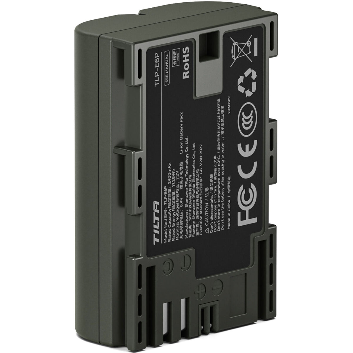 Batería Tilta LP-E6P USB-C (2400mAh, Green) - vista trasera