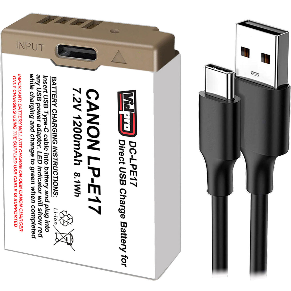 Batería Vidpro LP-E17 Type con USB-C Charging para Canon Cameras - vista principal