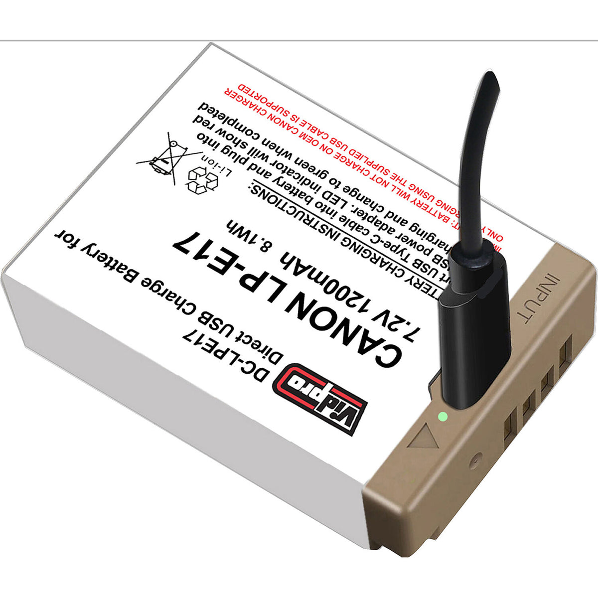 Batería Vidpro LP-E17 Type con USB-C Charging para Canon Cameras - vista frontal