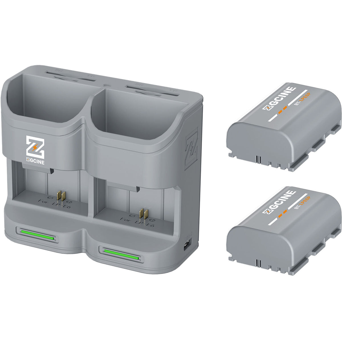 Batería ZGCINE Travel Charging Case kit con 2 LP-E6P (2600mAh, Gris) - vista frontal