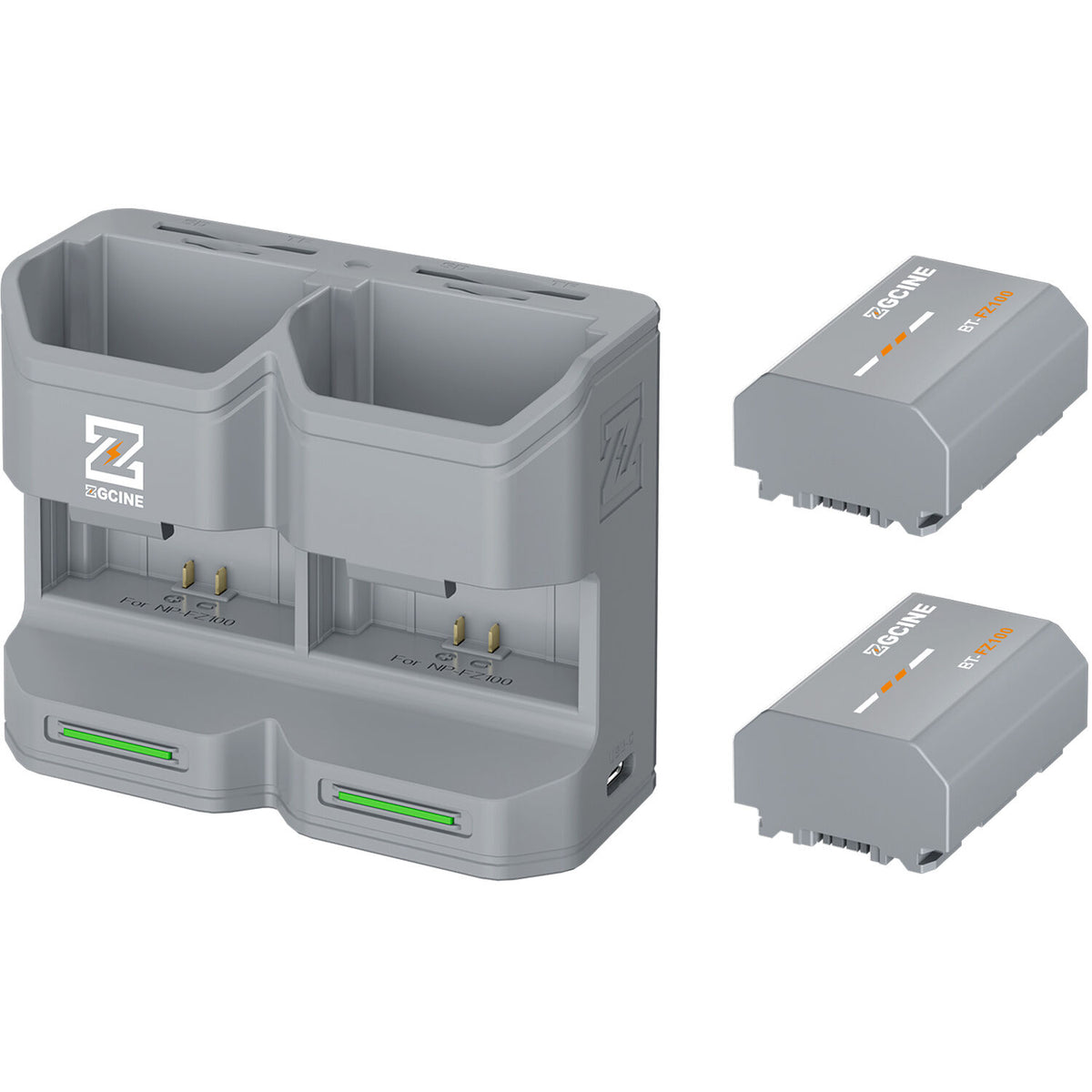 Batería ZGCINE Travel Charging Case kit con 2 NP-FZ100 (2600mAh, Gris) - vista frontal