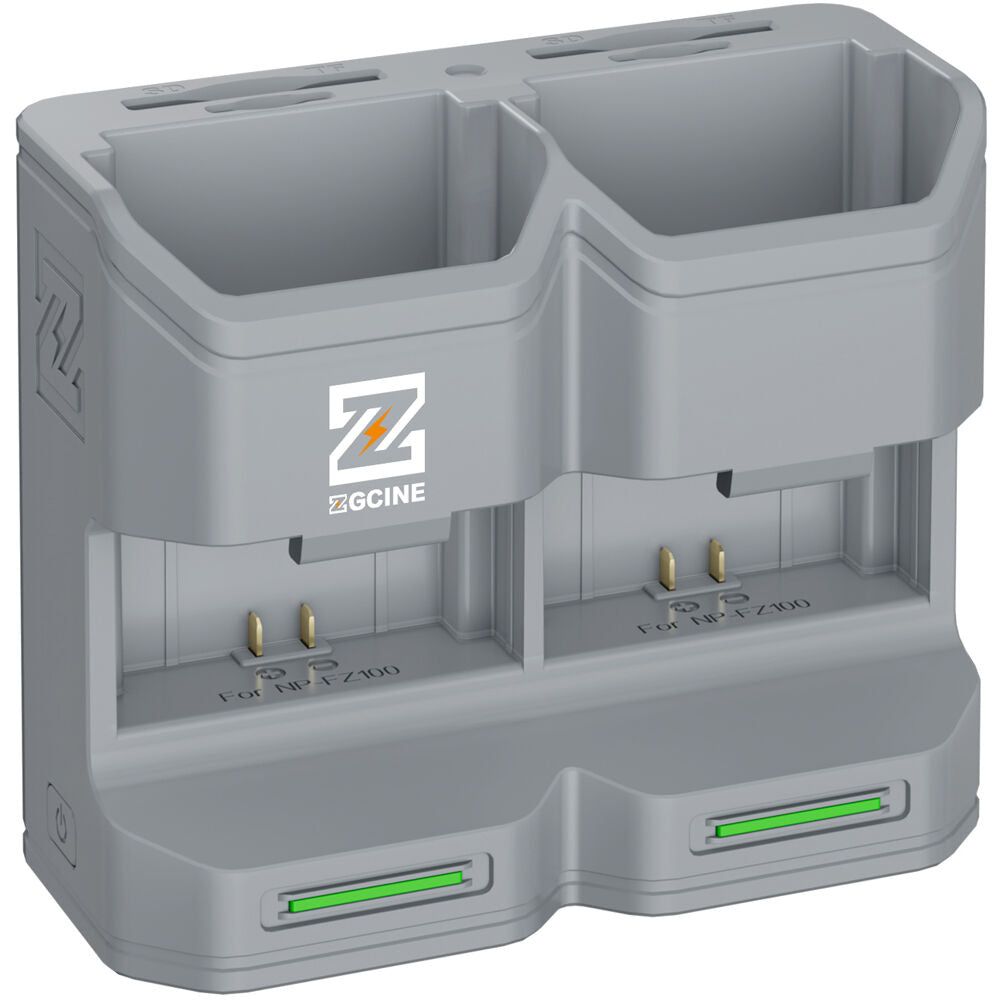 Batería ZGCINE Travel Charging Case kit con 2 NP-FZ100 (2600mAh, Gris) - puertos y conexiones