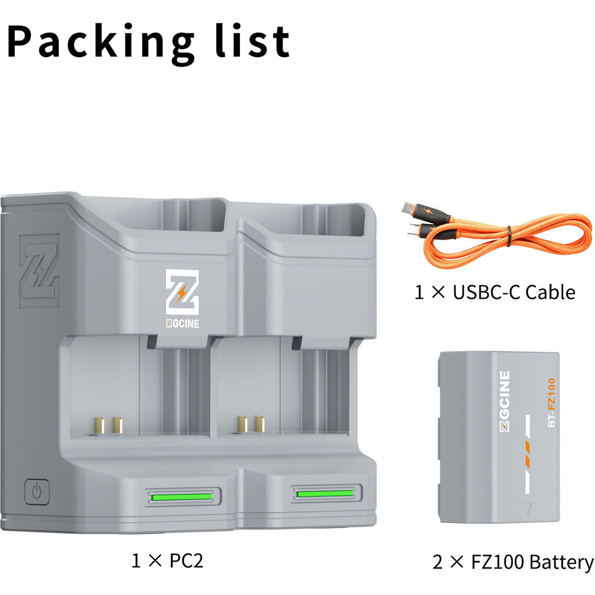 Batería ZGCINE Travel Charging Case kit con 2 NP-FZ100 (2600mAh, Gris) - en uso