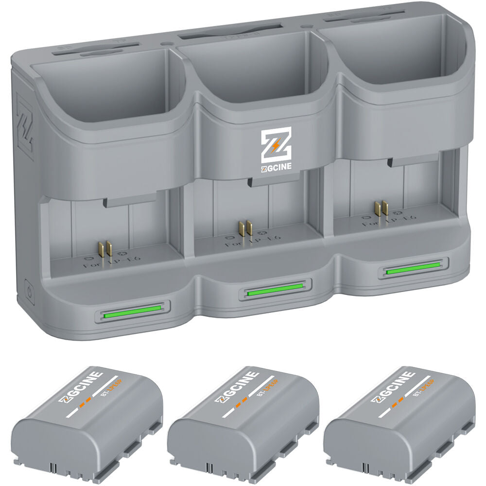 Batería ZGCINE Travel Charging Case kit con 3 LP-E6P (2600mAh, Gris) - vista frontal