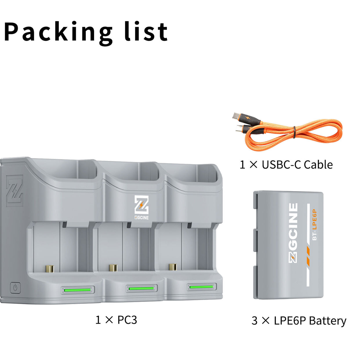 Batería ZGCINE Travel Charging Case kit con 3 LP-E6P (2600mAh, Gris) - en uso