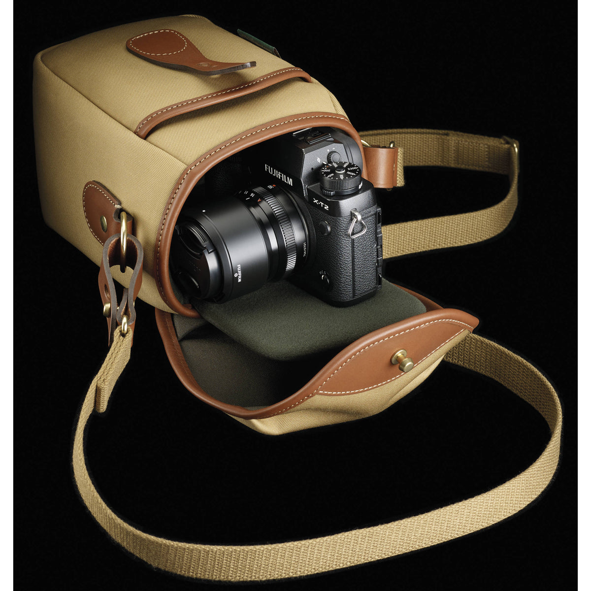 Bolso Bandolera Billingham 72 (Caqui lona/Arena cuero Trim, 1.4L) - puertos y conexiones