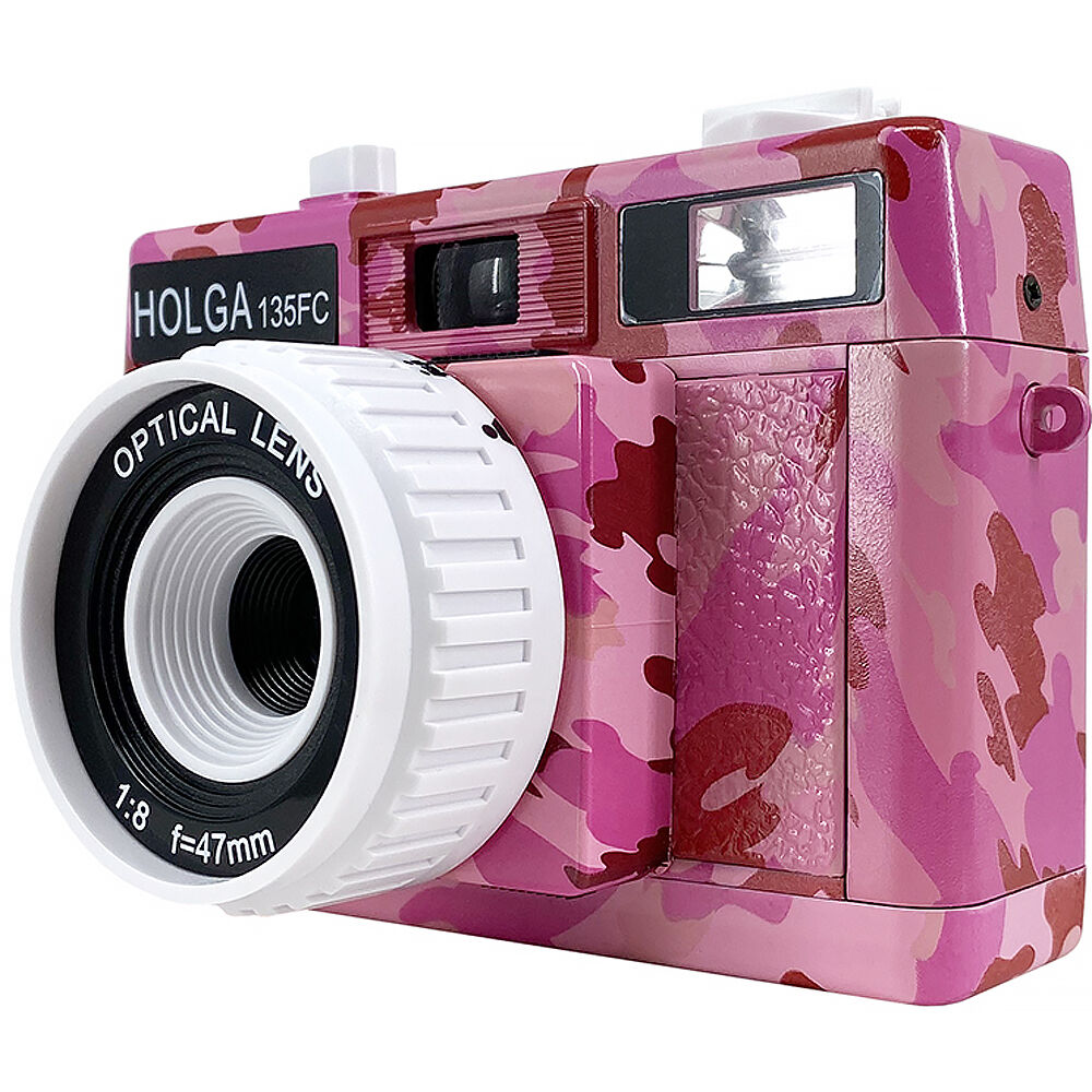 Cámara Analógica Holga 135FC con Flash (Rosa Camuflado) - vista lateral