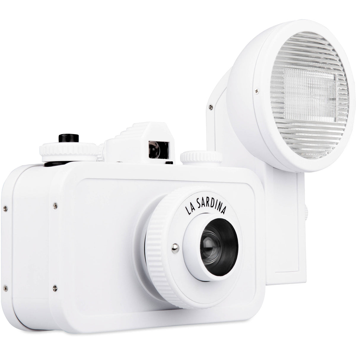 Cámara Analógica Lomography La Sardina Para Armar Edición Blanca con Flash - vista frontal
