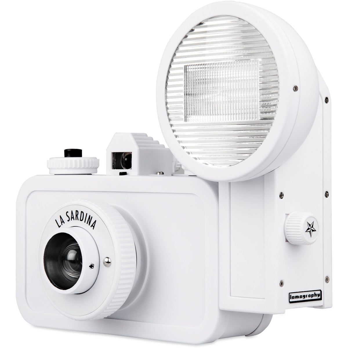 Cámara Analógica Lomography La Sardina Para Armar Edición Blanca con Flash - vista trasera