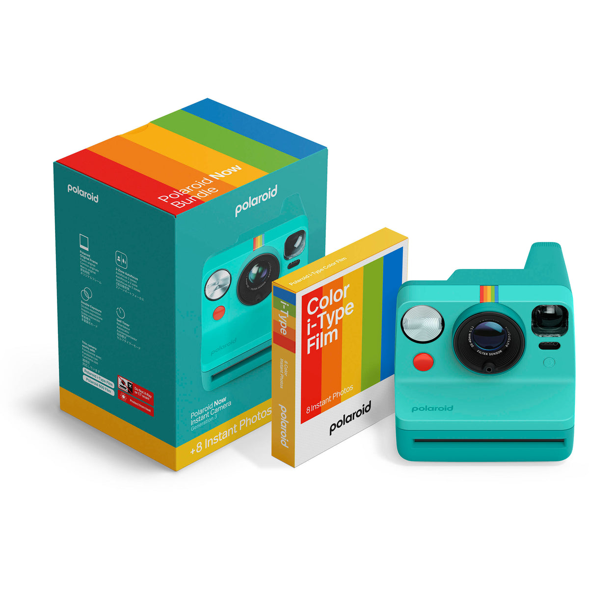 Cámara Analógica Polaroid Now Generation 3 i-Type Set Inicial (Verde Azulado, 8 Exposiciones) con Película - puertos y conexi