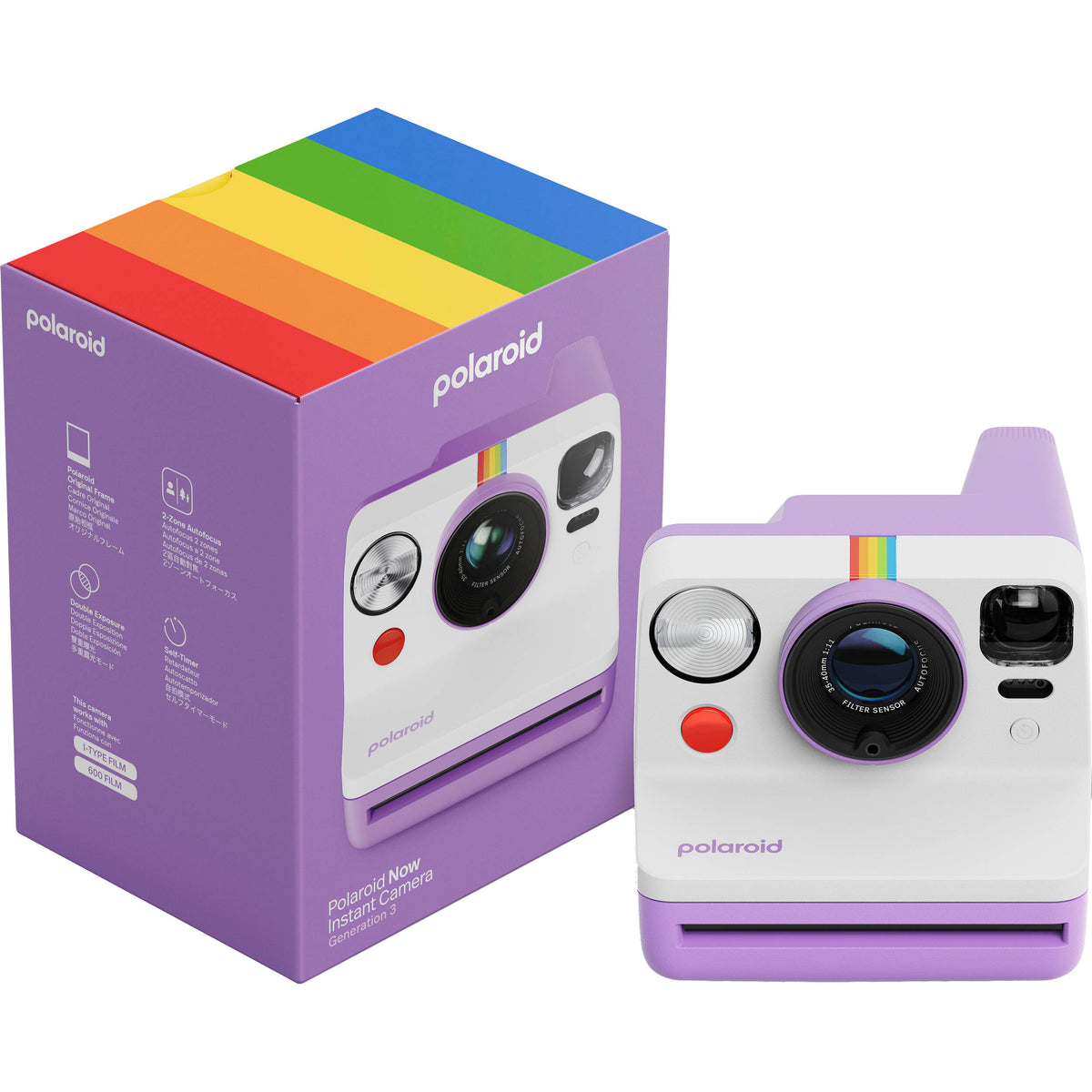 Cámara Analógica Polaroid Now Generation 3 i-Type (Violeta) - contenido de la caja