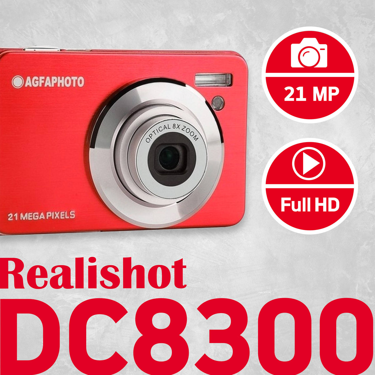 Cámara Digital AgfaPhoto Realishot DC8300 Zoom Óptico 8x Roja - vista lateral