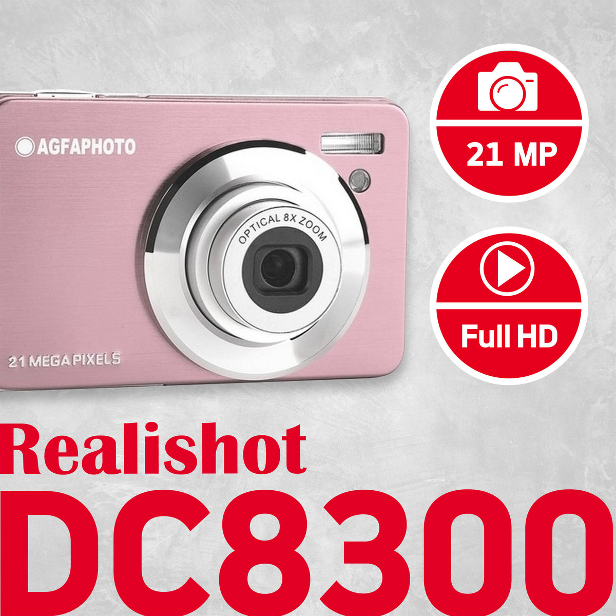 Cámara Digital AgfaPhoto Realishot DC8300 Zoom Óptico 8x Rosa - vista lateral