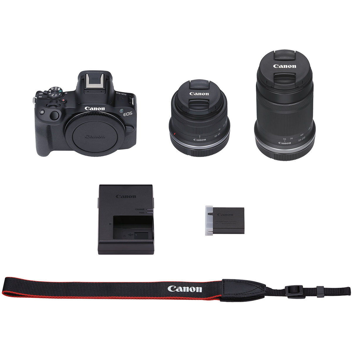 Cámara Digital Canon EOS R50 con Lentes RF-S 18-45mm y RF-S 55-210mm Negra