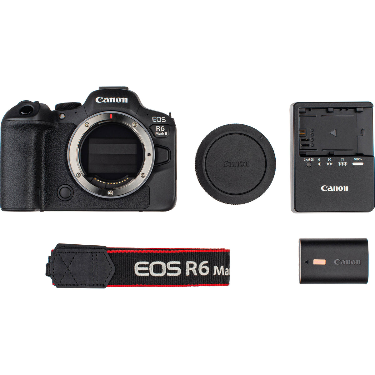 Cámara Digital Canon EOS R6 Mark II con Firmware de Guías de Recorte - contenido de la caja
