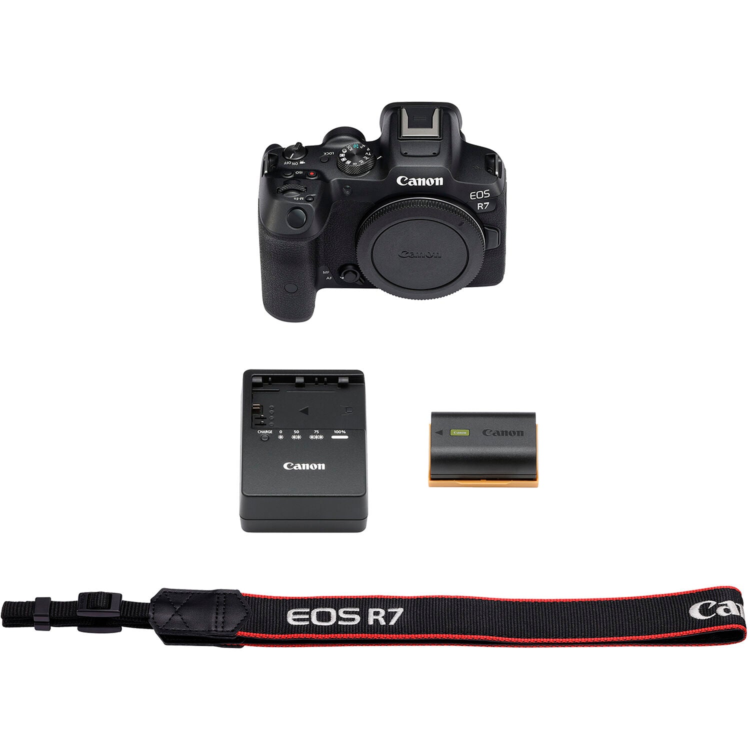 Cámara Digital Canon EOS R7 con Firmware de Guías de Recorte - contenido de la caja