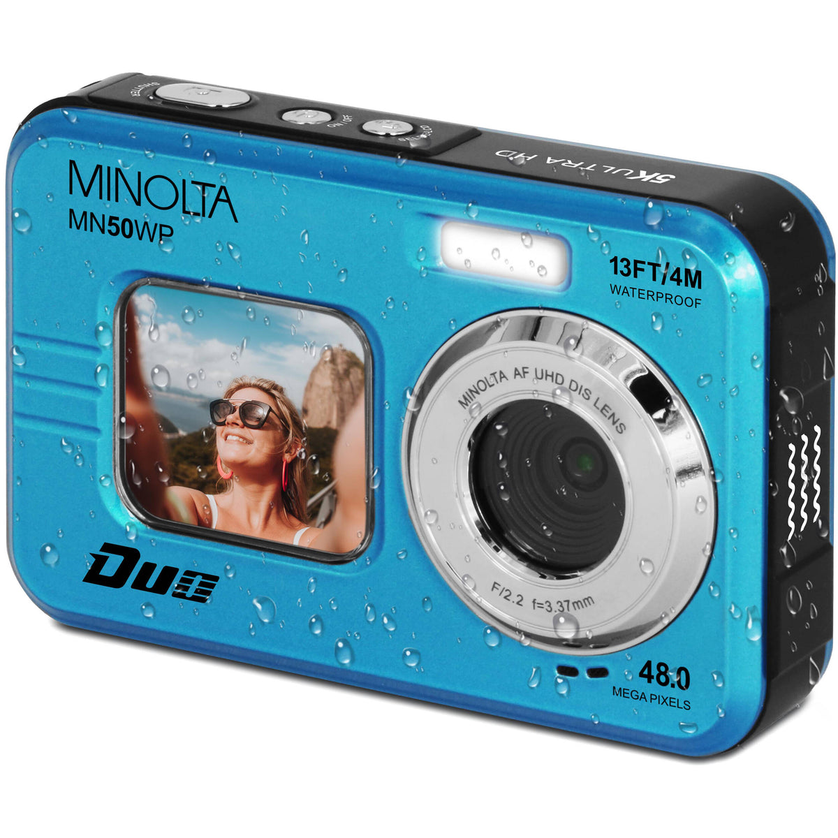 Cámara Digital Minolta MN50WP Sumergible 5K Doble Pantalla Azul - vista trasera