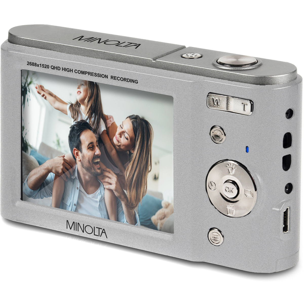Cámara Digital Minolta MND20 44MP Video 2.7K Plateada - vista lateral