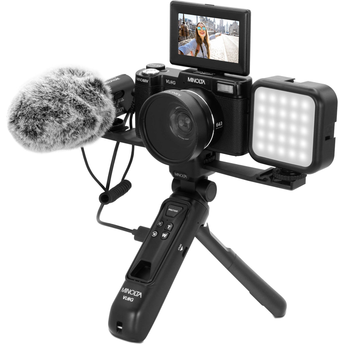Cámara Digital Minolta MND60V Kit de Vlogging Completo Negra - vista trasera