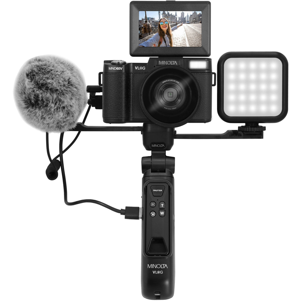 Cámara Digital Minolta MND60V Kit de Vlogging Completo Negra - vista lateral