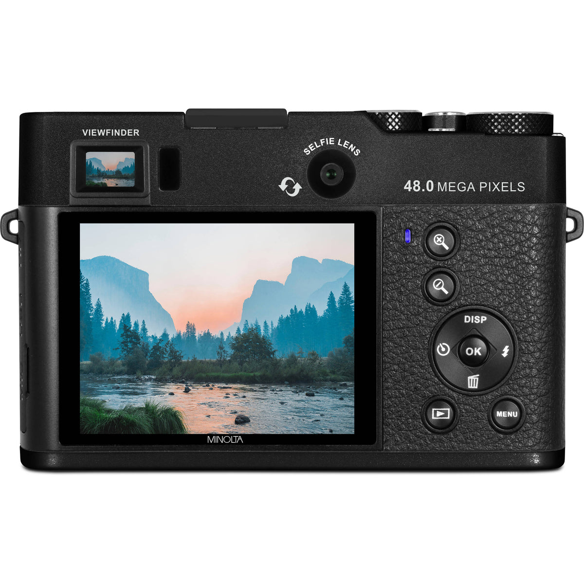 Cámara Digital Minolta MND70 con Visor Óptico 48MP Negra - vista frontal