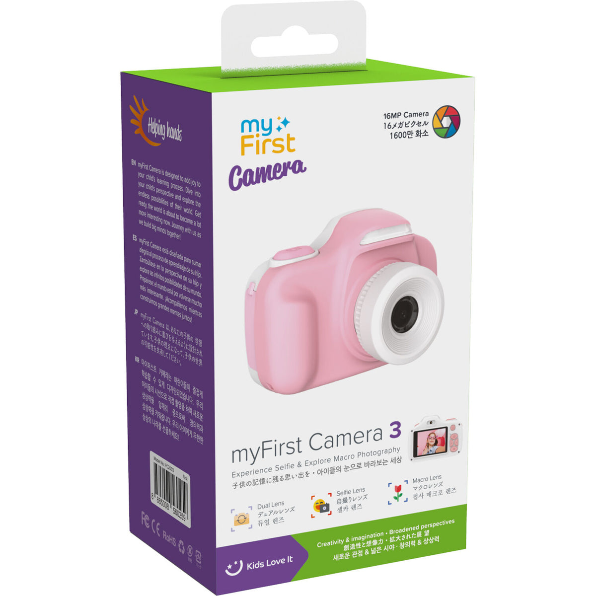 Cámara Digital myFirst Kids 3 para Niños 16MP Rosa - vista lateral
