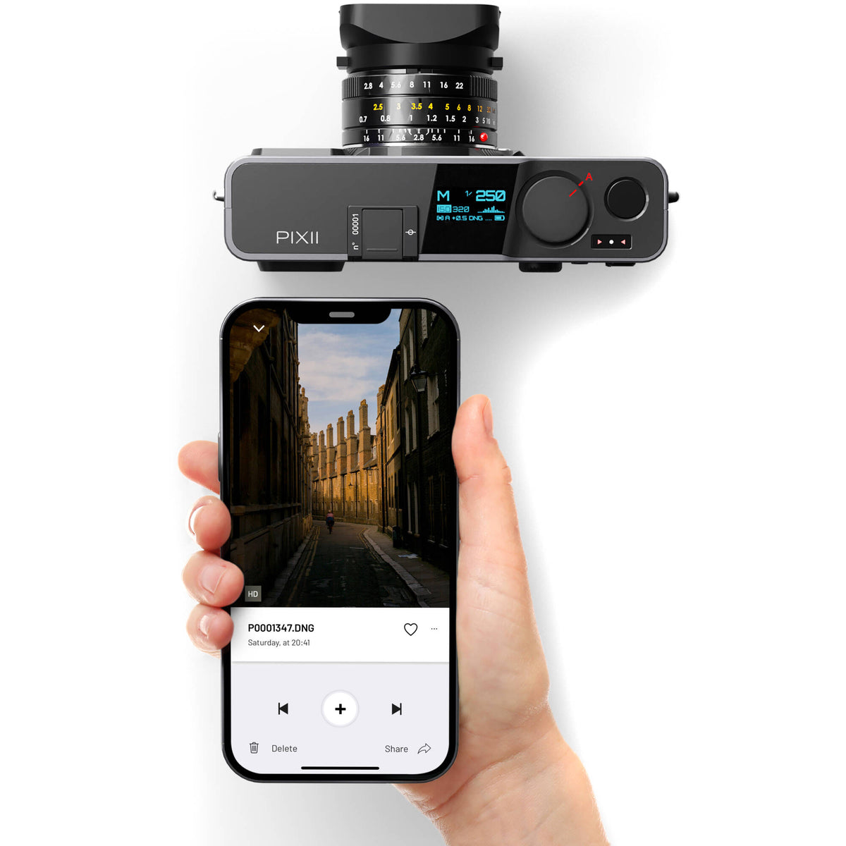 Cámara Digital Pixii Max Telémetro Full Frame 24.5MP 128GB Negro Mate - contenido de la caja