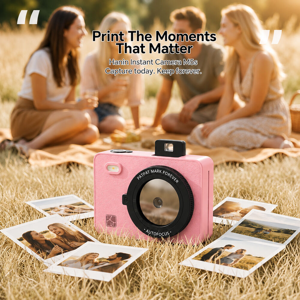 Cámara Instantánea Hanin M5S con Kit de Película 20 Fotos Rosa - en uso