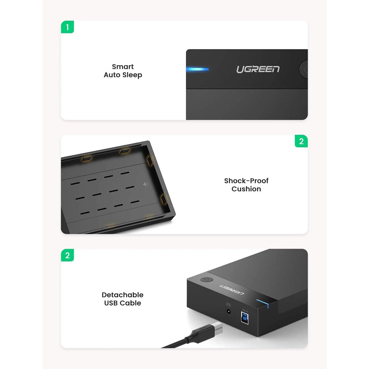 Carcasa de Disco UGREEN 3,5 y 2,5 Pulgadas SATA III USB 3.2 Gen 1 - vista trasera