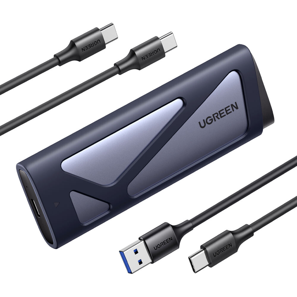 Carcasa de Disco UGREEN Aluminio SSD M.2 NVMe y SATA USB-C 10Gb/s - vista frontal