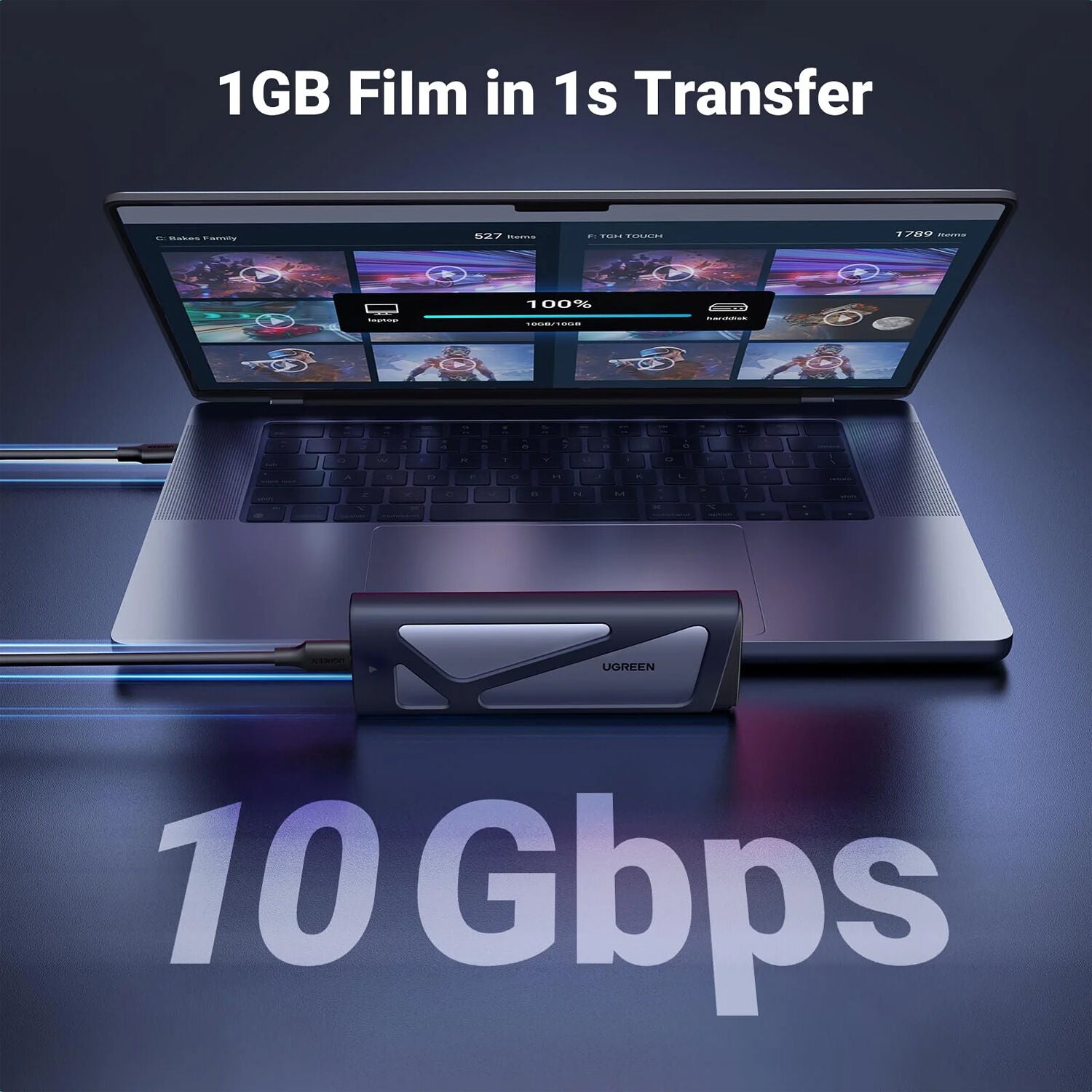 Carcasa de Disco UGREEN Aluminio SSD M.2 NVMe y SATA USB-C 10Gb/s - vista trasera